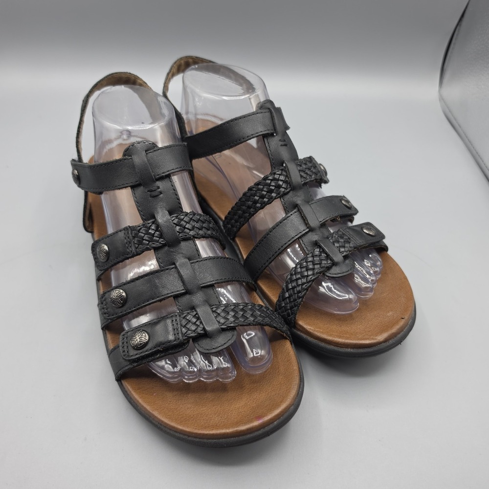 Rockport Cobb Hill Rubey Sandals Womens 10 Black Leather Strappy Flat Comfort